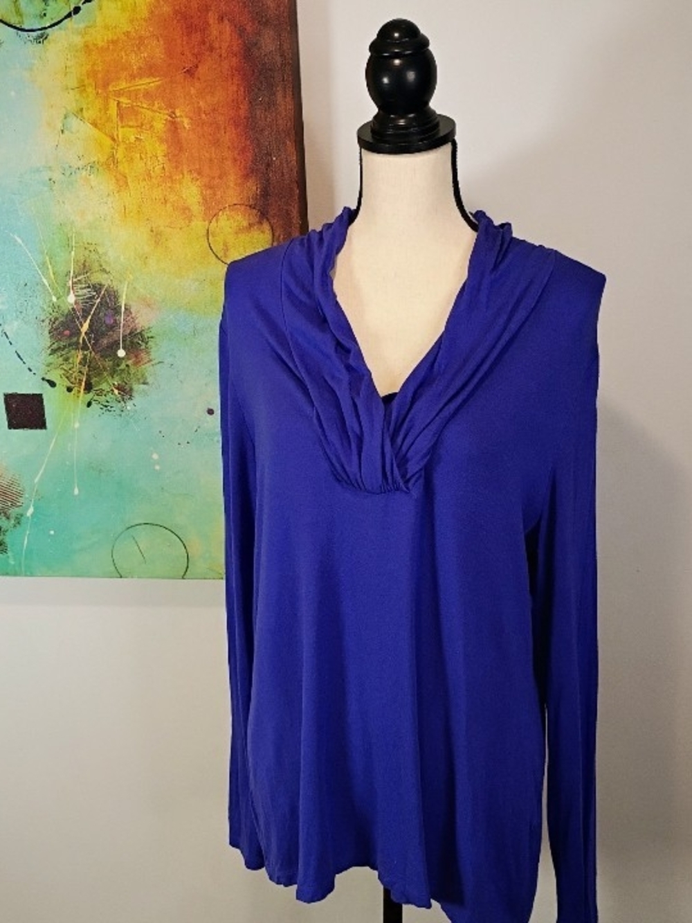Dana Buchman Women's Vibrant Purple Blueish Cowl Neck Top, XL